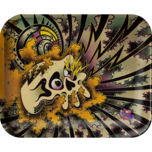 Forcino Skull rolling tray - detailed skull artwork in orange smoke and black lightning